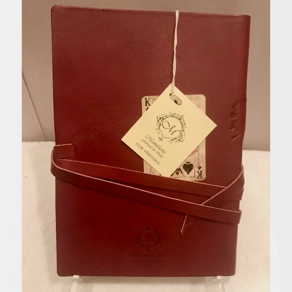 Manufactus World Map Journal Burgundy Leather Wrap Made in Italy